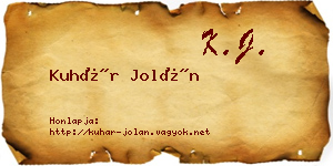 Kuhár Jolán névjegykártya